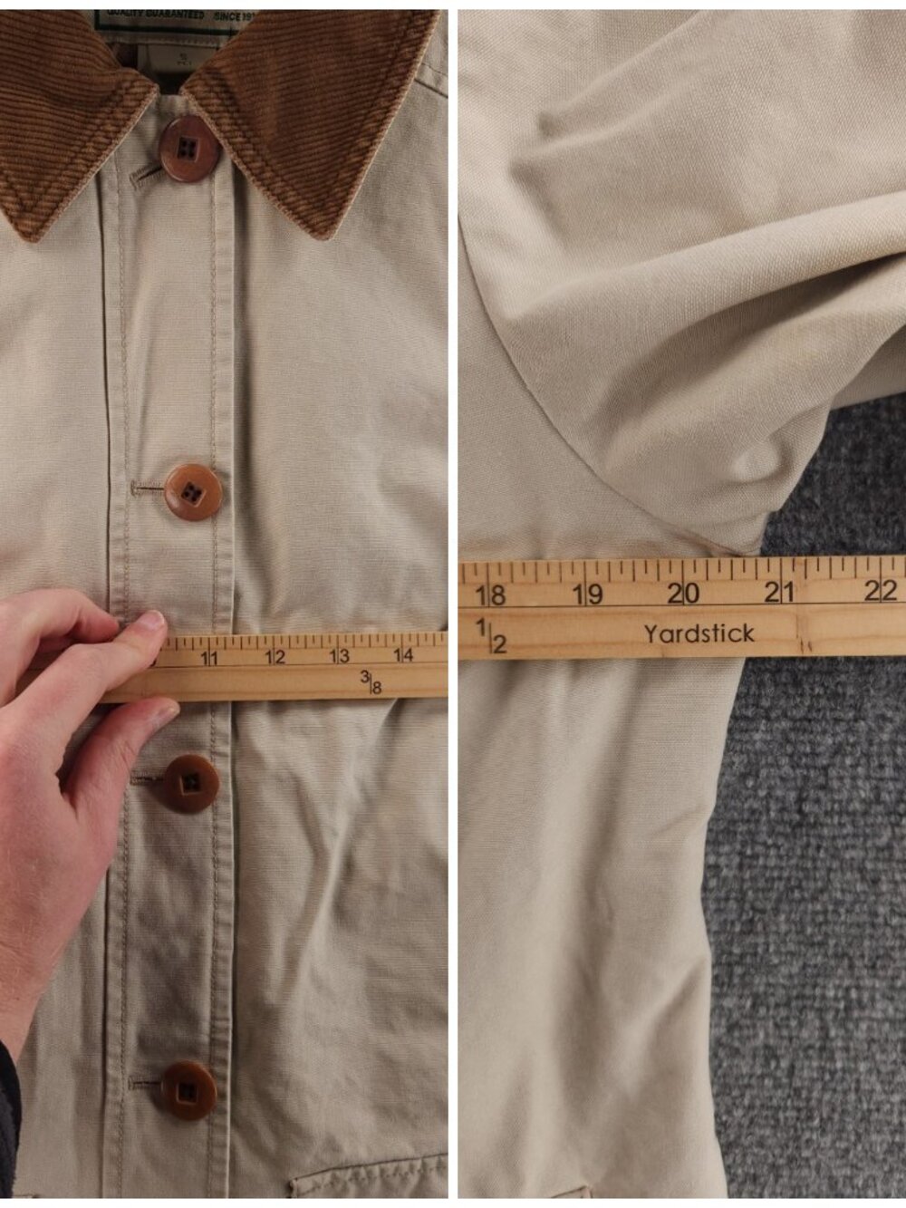 LL Bean Chore Coat Canvas Farm Ranch Barn Beige Small Petite Collared 267092 - Picture 12 of 16